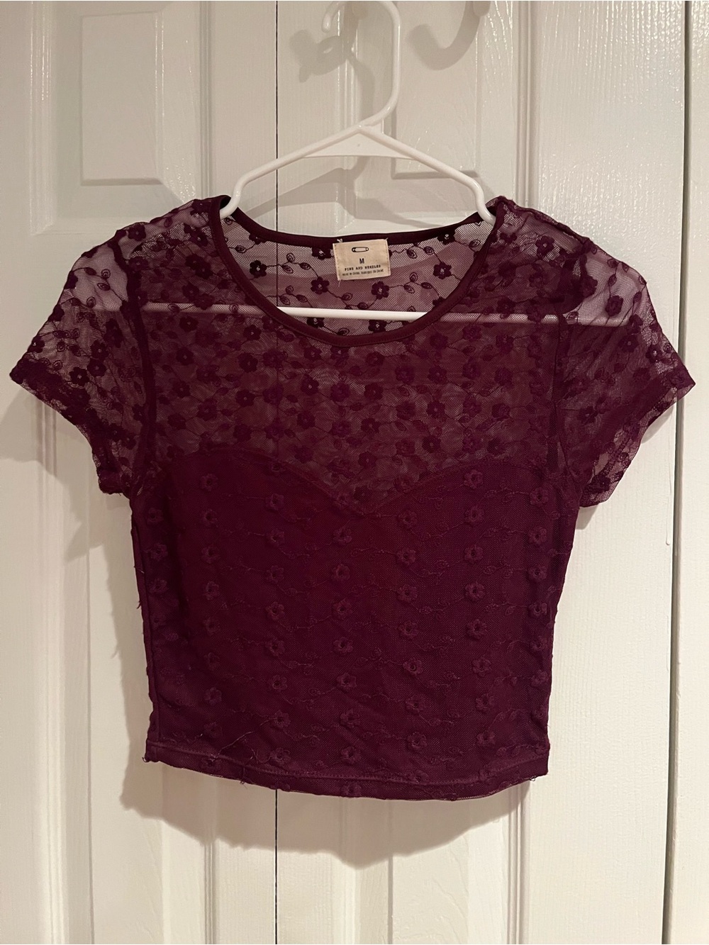 Pins & Needles Burgundy Floral Sheer Crop Top